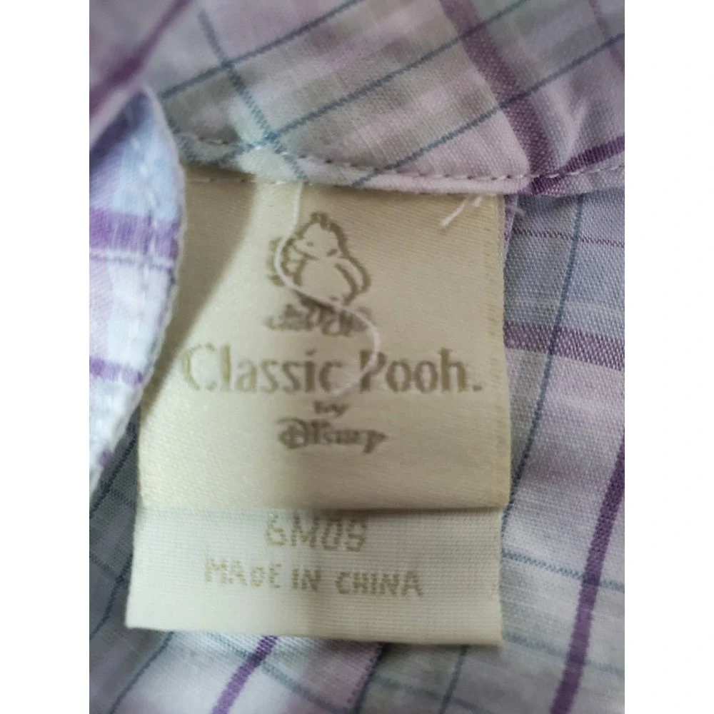 Vtg‎ Disney Winnie The Pooh Classic Dress Plaid Lavender Baby 6 Mo Embroidered